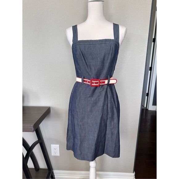 Loft Belted Denim Tank Dress 4 Petite - Picture 1 of 7